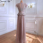 Meat Pink Luxury Evening Dresses Gowns 2025 Beading Feathers A-Line For Women Party LA70929