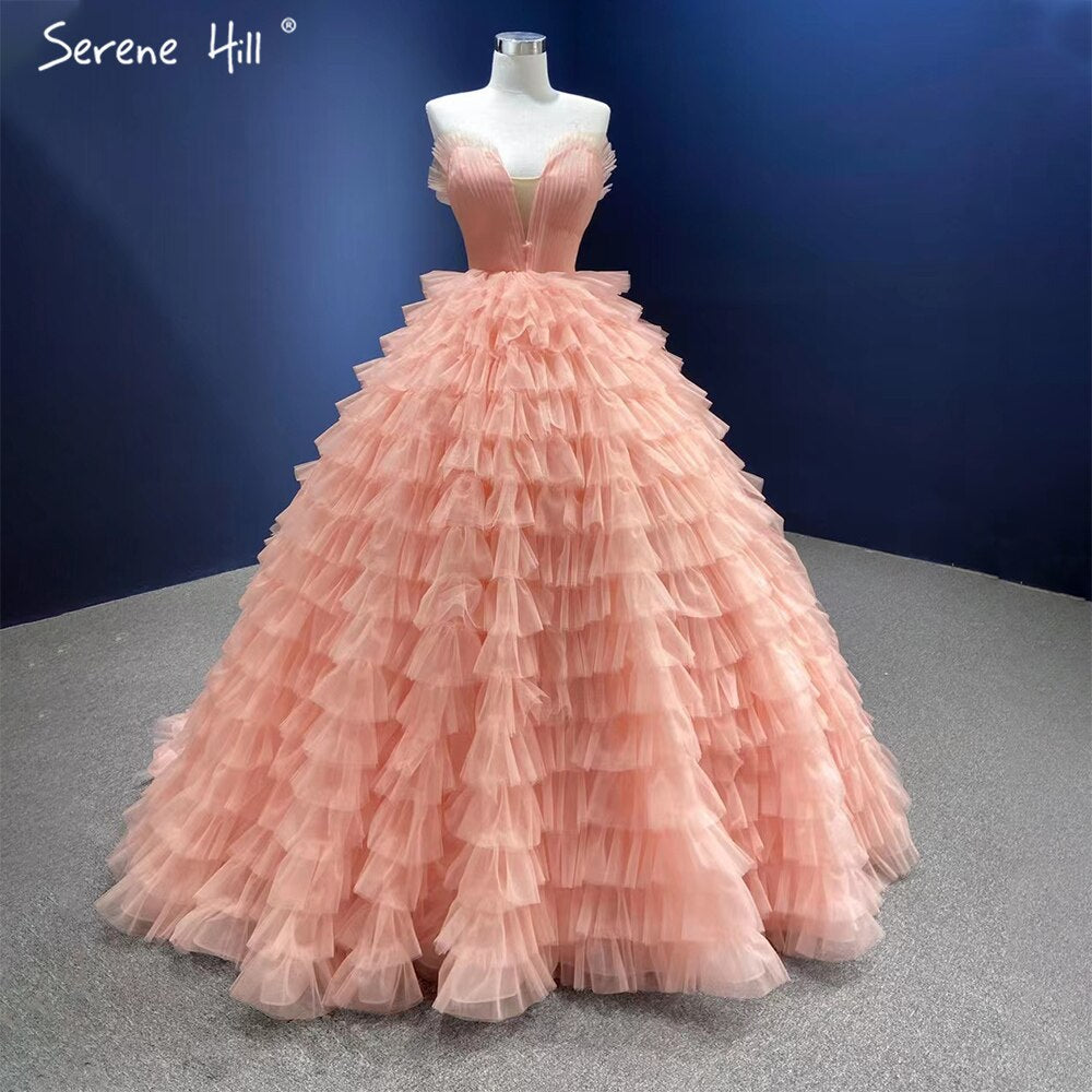 Meat Pink Sexy Wedding Dresses 2025 Ruffles Tiered Lace Up Bridal Gowns HM67033B Custom Made