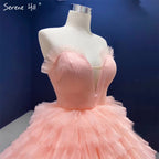 Meat Pink Sexy Wedding Dresses 2025 Ruffles Tiered Lace Up Bridal Gowns HM67033B Custom Made