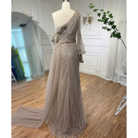 Mermaid Caramel One Shoulder Overskirt Beaded Luxury Evening Dresses Gowns 2025 For Women Wedding Party LA72128