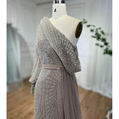 Mermaid Caramel One Shoulder Overskirt Beaded Luxury Evening Dresses Gowns 2025 For Women Wedding Party LA72128