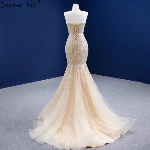 Mermaid Champagne Luxury Evening Dresses Gowns 2025 Beaded Elegant Sexy For Women Party HM67339