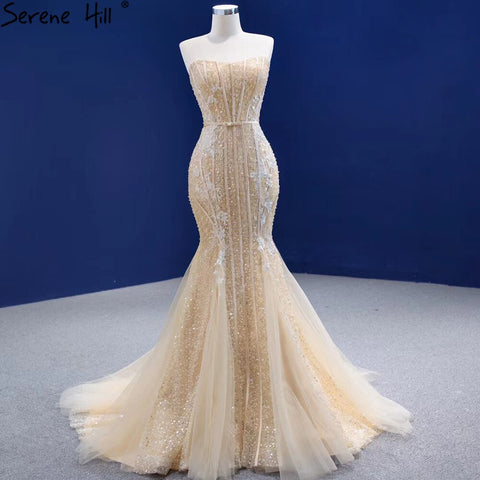 Mermaid Champagne Luxury Evening Dresses Gowns 2025 Beaded Elegant Sexy For Women Party HM67339