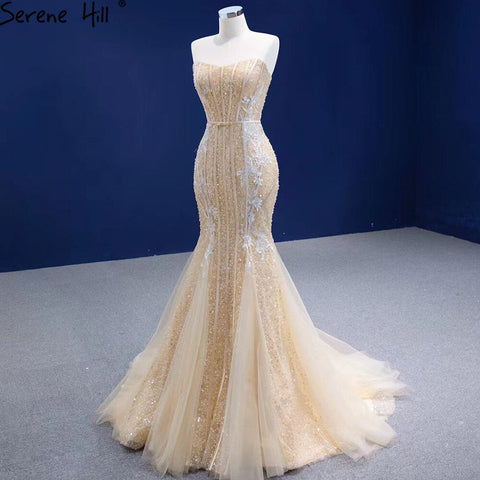 Mermaid Champagne Luxury Evening Dresses Gowns 2025 Beaded Elegant Sexy For Women Party HM67339