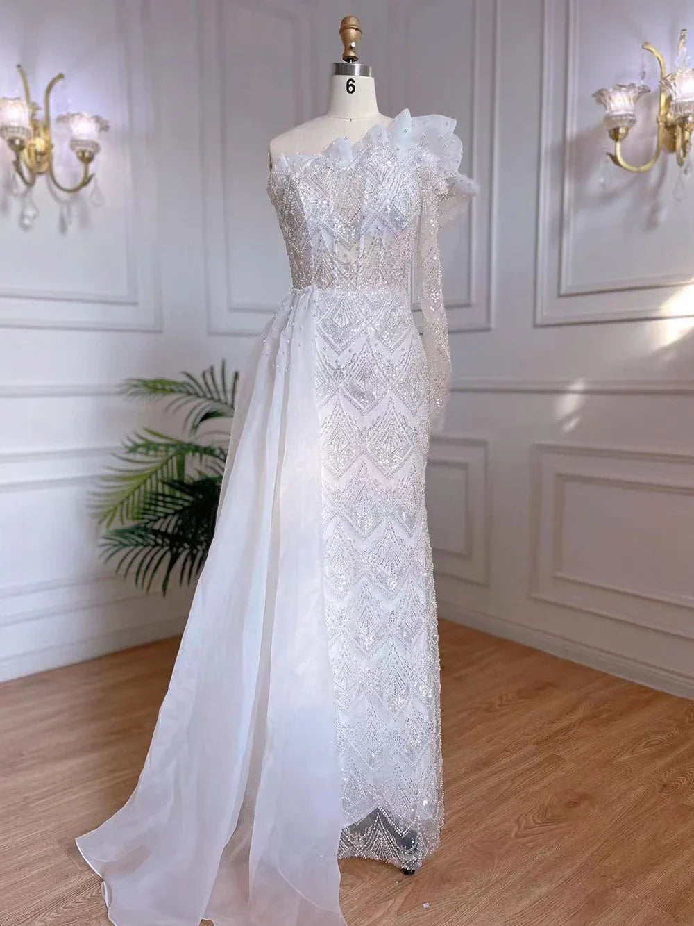 Luxury Pearls Designer One Shoulder  Evening Dresses Gowns LA71649