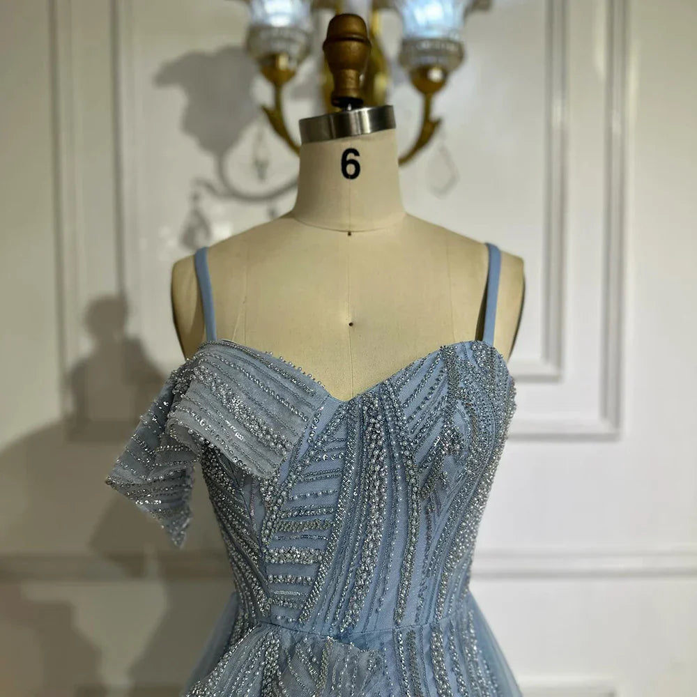 Mermaid Evening Dress With Skirt  Light blue Beaded Spaghetti Strap For Formal Occasion 2025 LA72341A