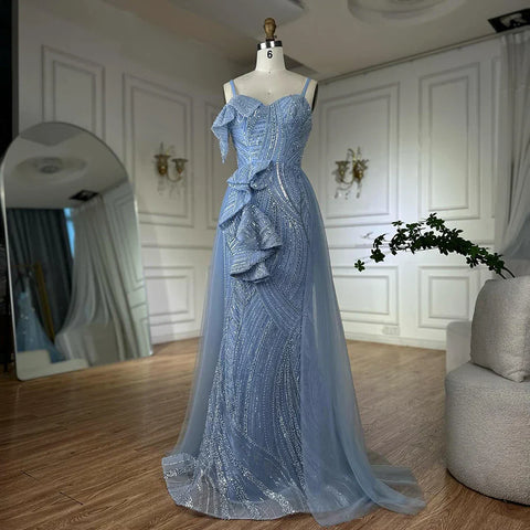 Mermaid Evening Dress With Skirt  Light blue Beaded Spaghetti Strap For Formal Occasion 2025 LA72341A