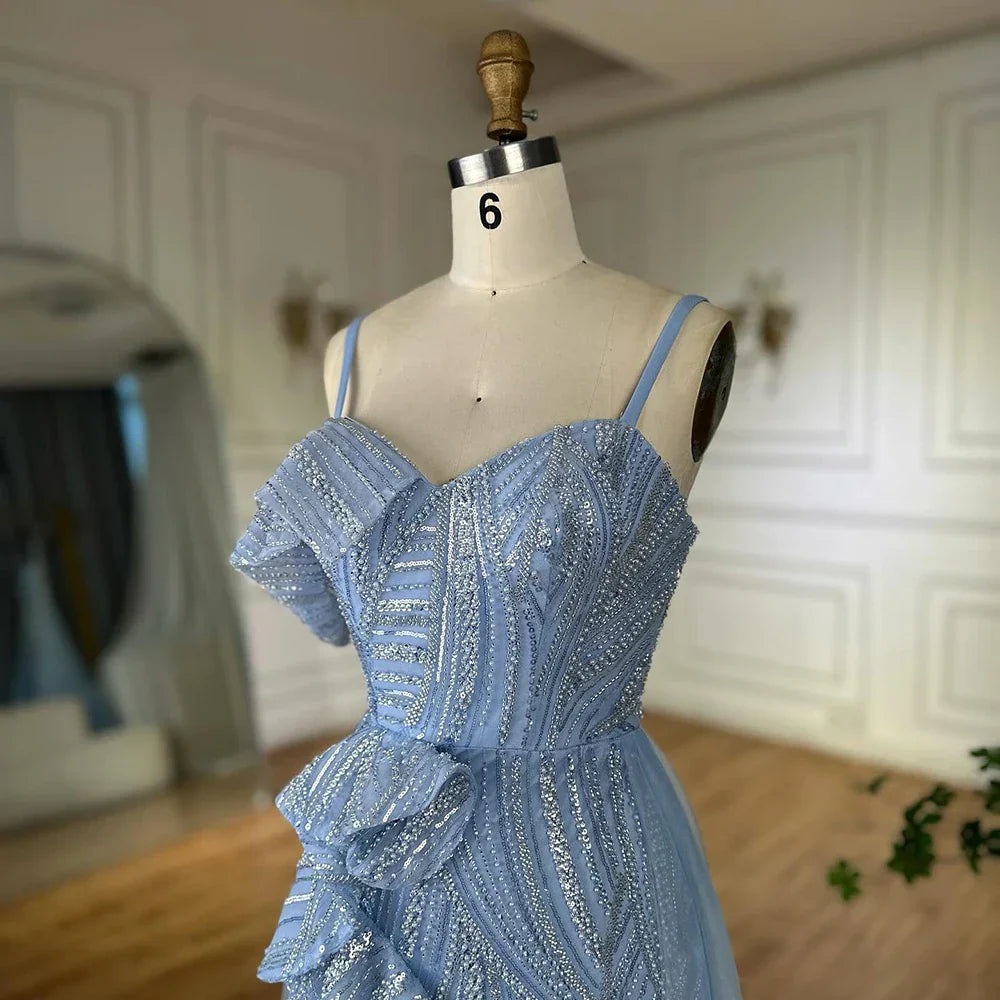 Mermaid Evening Dress With Skirt  Light blue Beaded Spaghetti Strap For Formal Occasion 2025 LA72341A