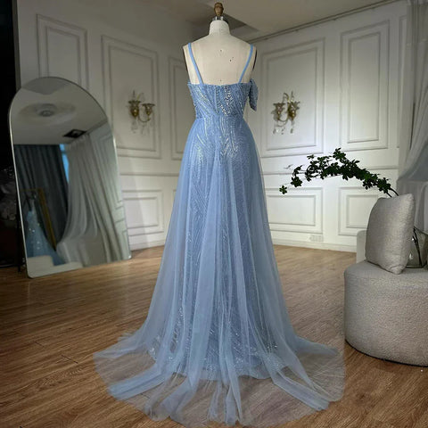 Mermaid Evening Dress With Skirt  Light blue Beaded Spaghetti Strap For Formal Occasion 2025 LA72341A