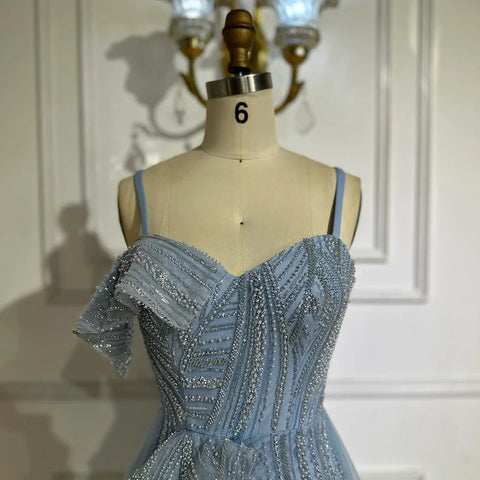 Mermaid Evening Dress With Skirt  Light blue Beaded Spaghetti Strap For Formal Occasion 2025 LA72341A