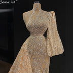 Mermaid Gold Luxury With Skirt Evening Dresses Gowns 2025 Beading Elegant One Shoulder For Women Party LA71094