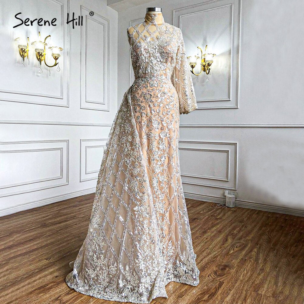 Mermaid Gold Luxury With Skirt Evening Dresses Gowns 2025 Beading Elegant One Shoulder For Women Party LA71094