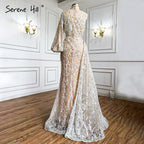 Mermaid Gold Luxury With Skirt Evening Dresses Gowns 2025 Beading Elegant One Shoulder For Women Party LA71094