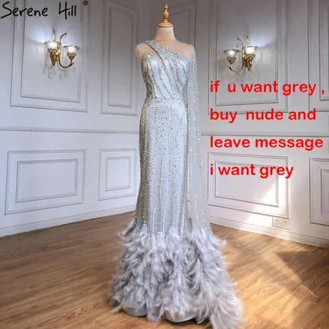 Mermaid Gold One Shoulder Evening Dresses Gowns 2025 Luxury Feather Beaded Elegant Sexy For Women Party LA71096