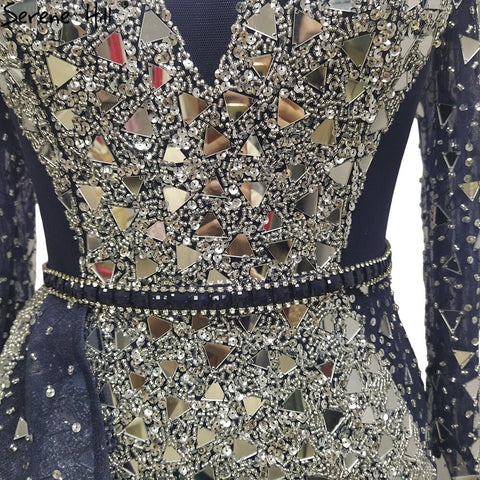 Mermaid Luxury Blue Silver Evening Dresses Gowns 2025 Split Elegant Sparkle Sexy For Women Party LA71050