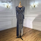 Mermaid Luxury Blue Silver Evening Dresses Gowns 2025 Split Elegant Sparkle Sexy For Women Party LA71050