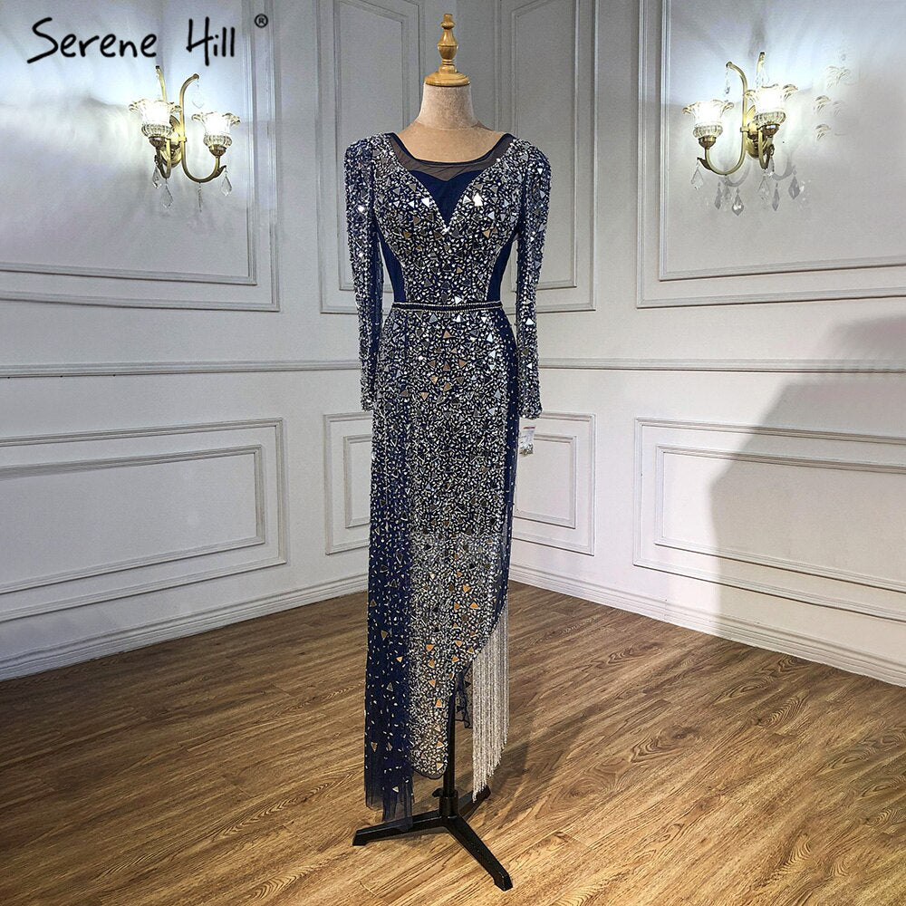 Mermaid Luxury Blue Silver Evening Dresses Gowns 2025 Split Elegant Sparkle Sexy For Women Party LA71050