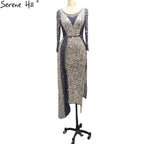 Mermaid Luxury Blue Silver Evening Dresses Gowns 2025 Split Elegant Sparkle Sexy For Women Party LA71050