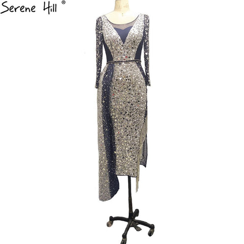 Mermaid Luxury Blue Silver Evening Dresses Gowns 2025 Split Elegant Sparkle Sexy For Women Party LA71050