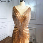Mermaid Luxury Gold Evening Dresses Gowns 2025 Beading Tassel Elegant For Women Party LA70907