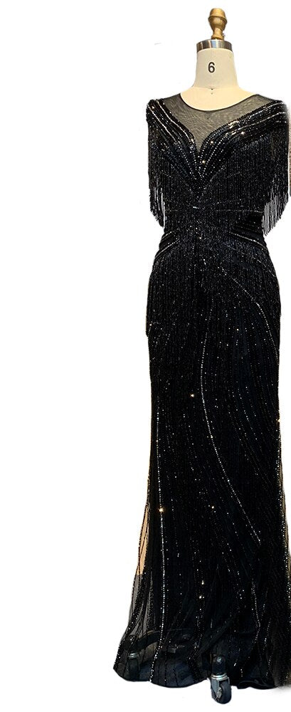 Mermaid Luxury Gold Evening Dresses Gowns 2025 Beading Tassel Elegant For Women Party LA70907