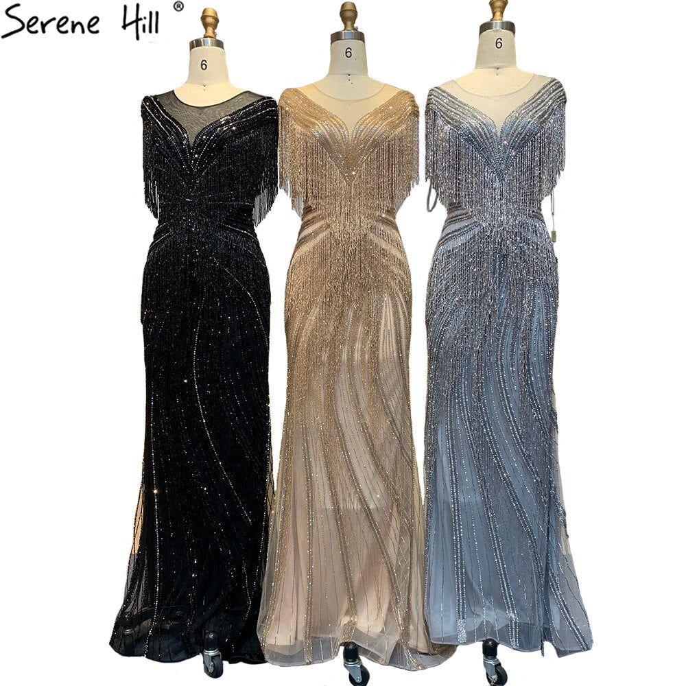 Mermaid Luxury Gold Evening Dresses Gowns 2025 Beading Tassel Elegant For Women Party LA70907