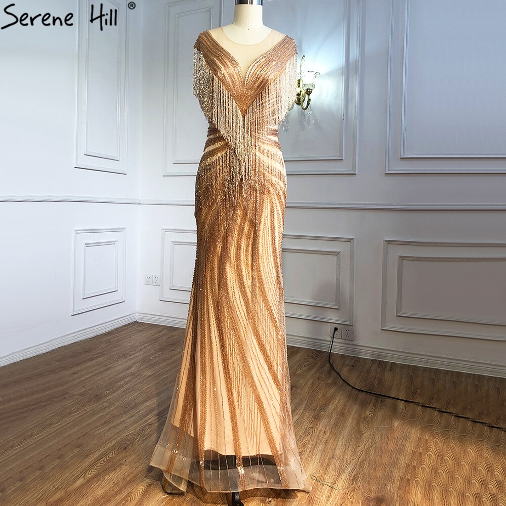 Mermaid Luxury Gold Evening Dresses Gowns 2025 Beading Tassel Elegant For Women Party LA70907