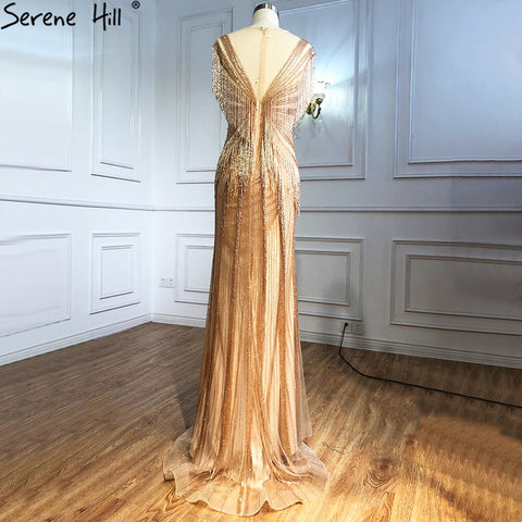 Mermaid Luxury Gold Evening Dresses Gowns 2025 Beading Tassel Elegant For Women Party LA70907