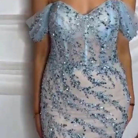 Mermaid Luxury Pink Evening Dresses Gowns 2025 Beaded Off The Shoulder Elegant For Woman Party LA71653