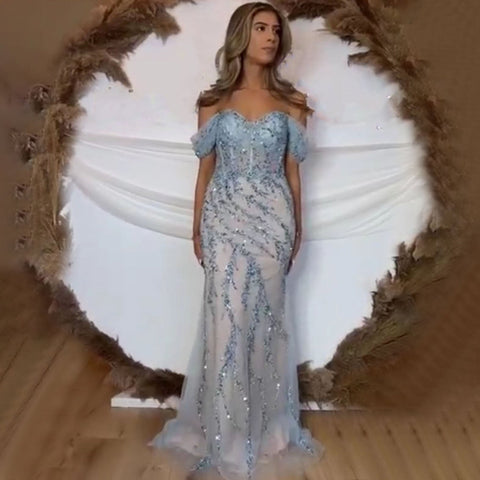 Mermaid Luxury Pink Evening Dresses Gowns 2025 Beaded Off The Shoulder Elegant For Woman Party LA71653