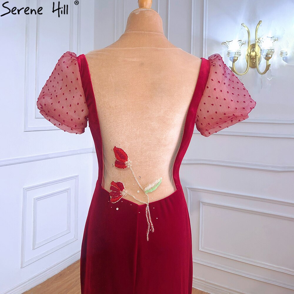 Sale Mermaid Wine Red Elegant Evening Dresses Gowns 2025 Puff Sleeves Beading For Women Party LA70841