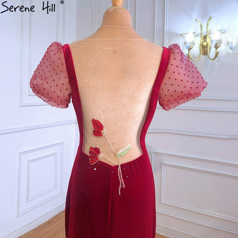 Sale Mermaid Wine Red Elegant Evening Dresses Gowns 2025 Puff Sleeves Beading For Women Party LA70841