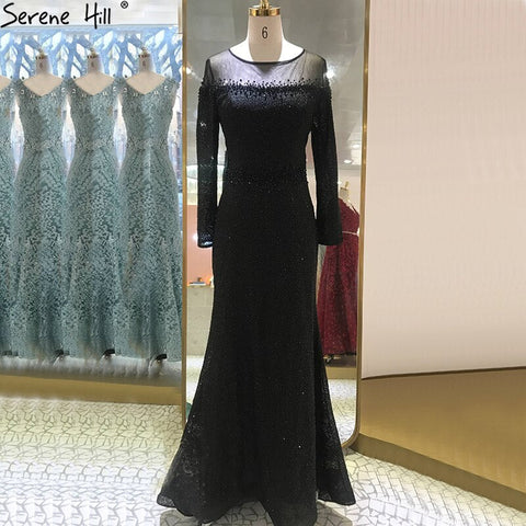 Mermaid Wine Red O-Neck Evening Gowns 2025 Lone Sleeves Beading Luxury Formal Dress Design LA70730