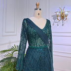 Mint Dubai Muslim Mermaid Puff Sleeves Overskirt Luxury Beaded Evening Dresses Gowns 2025 For Women Party LA72025
