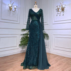 Mint Dubai Muslim Mermaid Puff Sleeves Overskirt Luxury Beaded Evening Dresses Gowns 2025 For Women Party LA72025