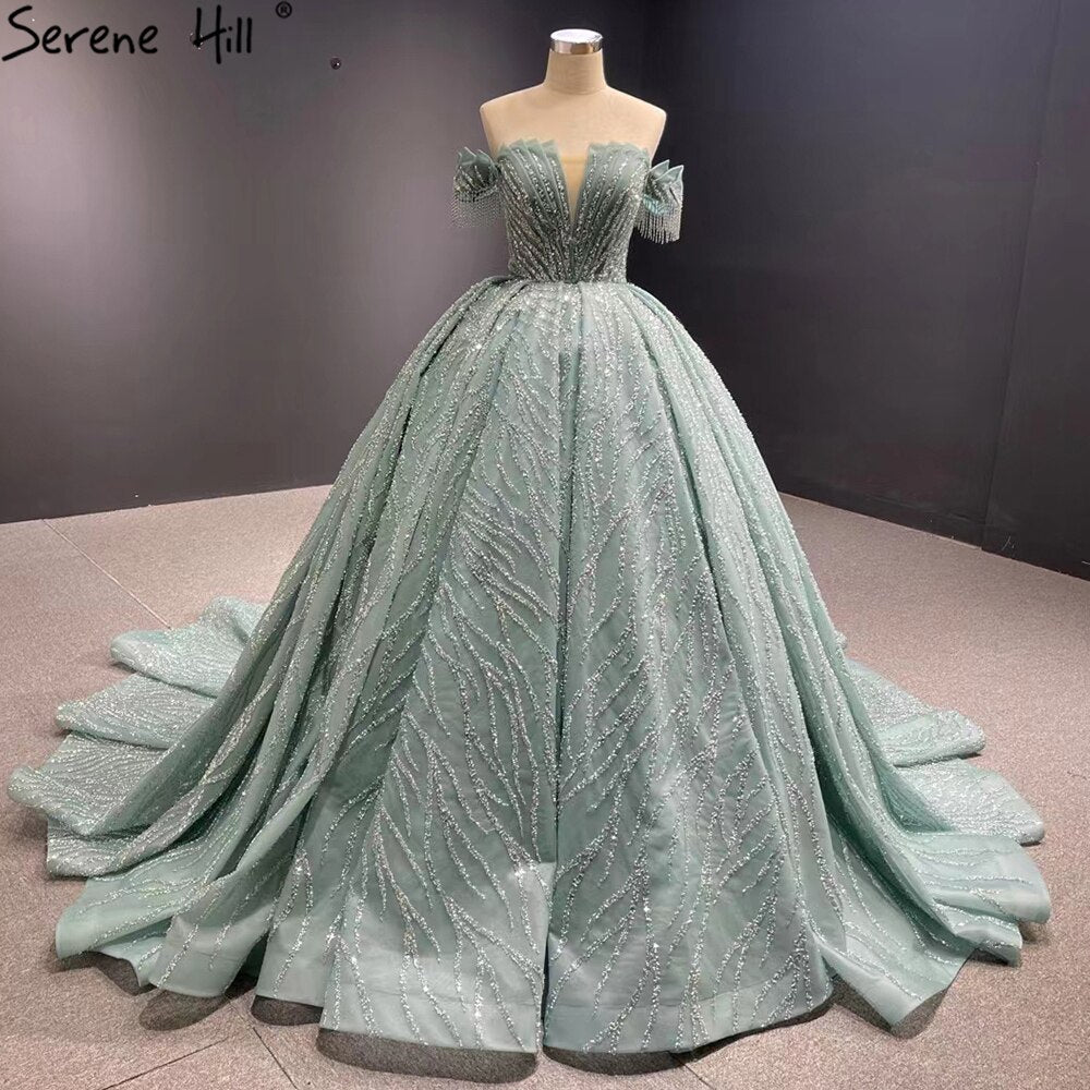 Mint Luxury Beaded Tassel Wedding Dresses 2025 High-end Lace Up Bridal Dress HM67411 Custom Made