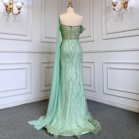 Mint Mermaid Luxury Evening Dresses Gowns Elegant Beaded One Shoulder 2025 For Women Party LA71638
