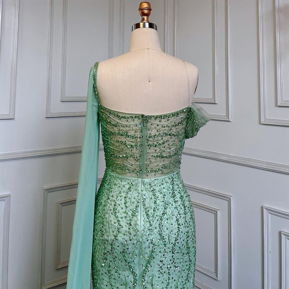 Mint Mermaid Luxury Evening Dresses Gowns Elegant Beaded One Shoulder 2025 For Women Party LA71638