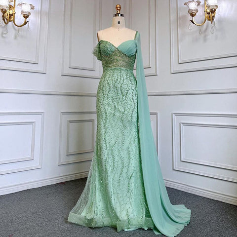 Mint Mermaid Luxury Evening Dresses Gowns Elegant Beaded One Shoulder 2025 For Women Party LA71638