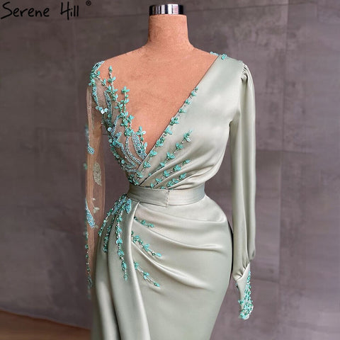 Mint Mermaid Satin Evening Dresses Gowns 2025 Beading Elegant Sexy For Women Party LA71092