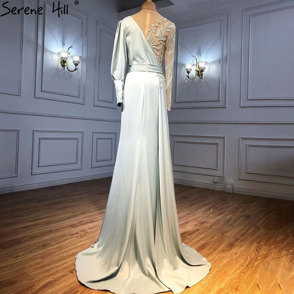 Mint Mermaid Satin Evening Dresses Gowns 2025 Beading Elegant Sexy For Women Party LA71092
