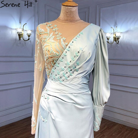 Mint Mermaid Satin Evening Dresses Gowns 2025 Beading Elegant Sexy For Women Party LA71092
