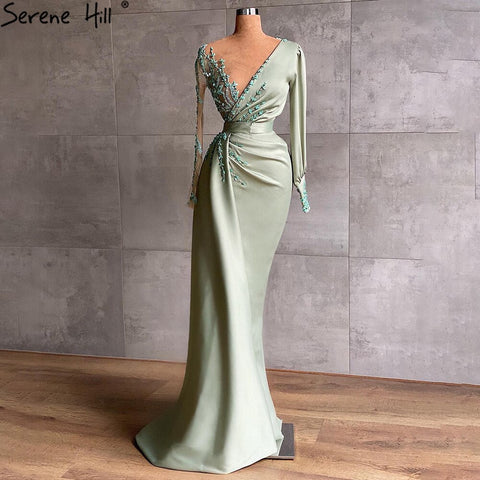 Mint Mermaid Satin Evening Dresses Gowns 2025 Beading Elegant Sexy For Women Party LA71092