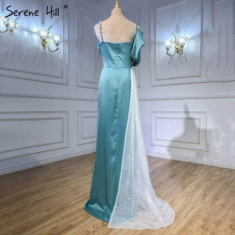 Mint Mermaid Split Evening Dresses Gowns 2025 Diamon One Shoulder Sexy For Women Party LA70875