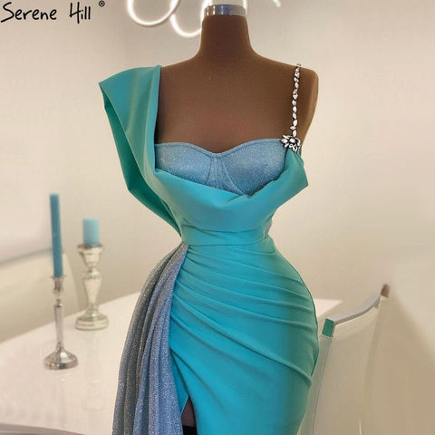 Mint Mermaid Split Evening Dresses Gowns 2025 Diamon One Shoulder Sexy For Women Party LA70875