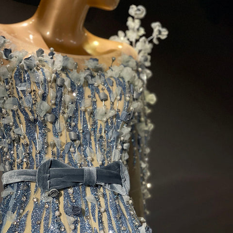 Moslim Blauw Luxe Avond Jurken 2025 Kralen A-lijn Voor Vrouwen Wedding Party LA71549