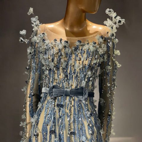 Moslim Blauw Luxe Avond Jurken 2025 Kralen A-lijn Voor Vrouwen Wedding Party LA71549