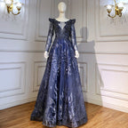 Moslim Blue A-lijn Avond Jurken 2025 Lace Kralen Luxe Voor Vrouw Party LA71552