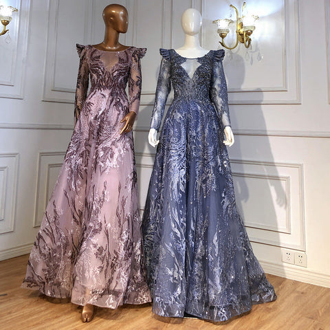 Moslim Blue A-lijn Avond Jurken 2025 Lace Kralen Luxe Voor Vrouw Party LA71552