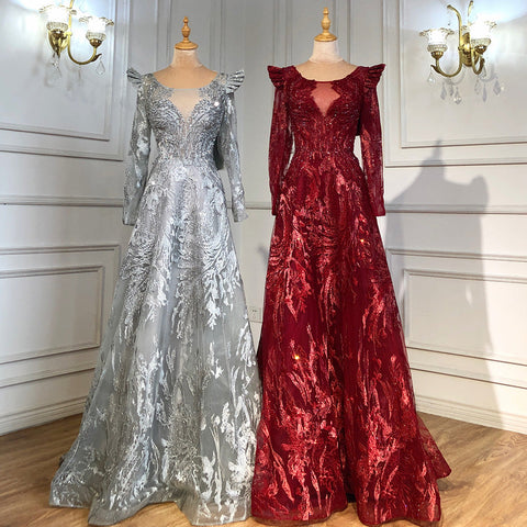 Moslim Blue A-lijn Avond Jurken 2025 Lace Kralen Luxe Voor Vrouw Party LA71552